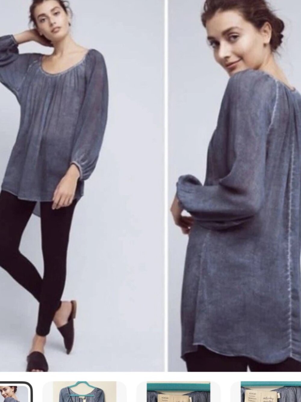 Athropologie Washed Slate Peasant Blouse - Gray Women’s S